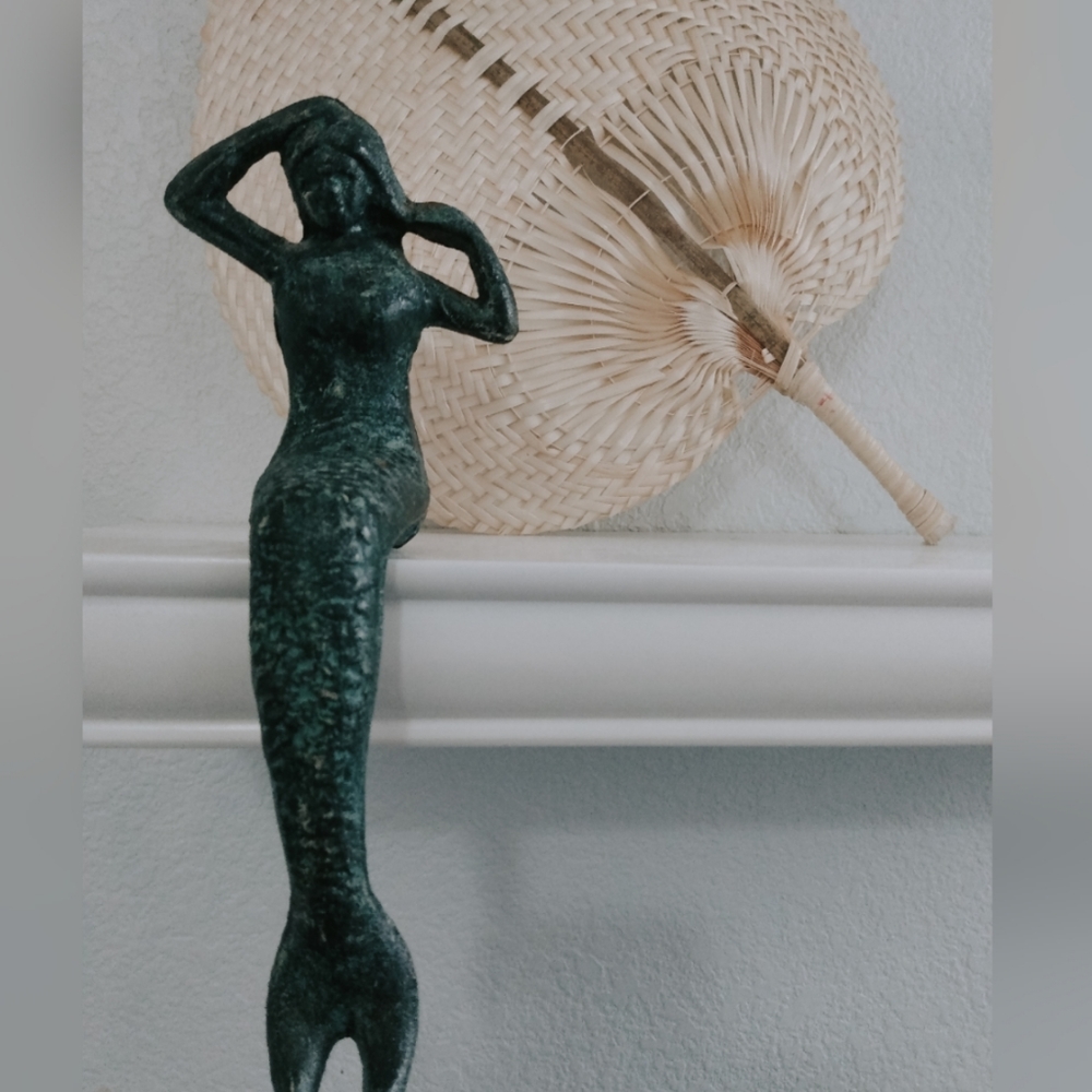 •SOLD• Distressed cast iron, shelf sitting mermaid